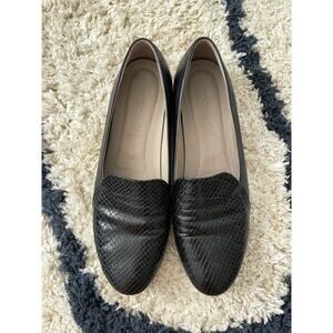 Ecco Touch Ballerina Leather Scale Embossed Black Loafers US 8 EUR 39